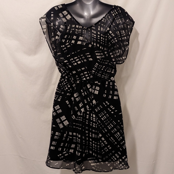 Express Black and White Sheer Dress with Slip - Picture 2 of 4